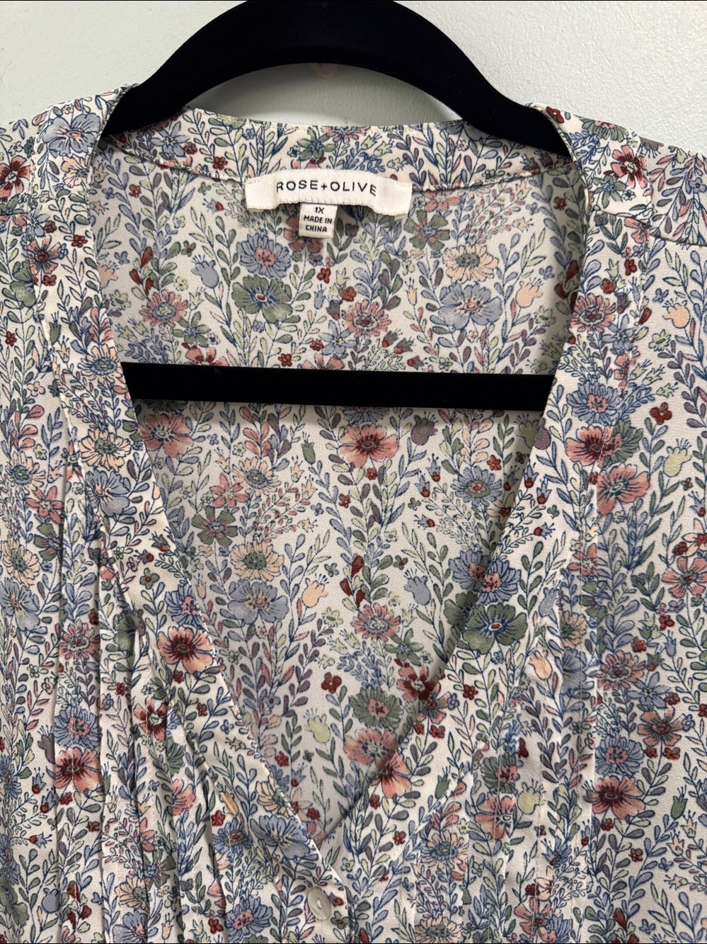 Rose & Olive Floral V-Neck Women's Blouse - Blue & Pink - Picture 3 of 9